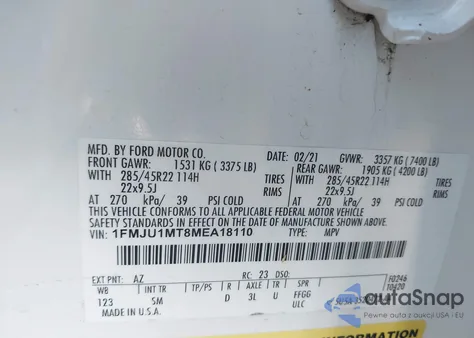 2021 Ford Expedition Platinum z USA, uszkodzony, nr VIN 1FMJU1MT8MEA18110